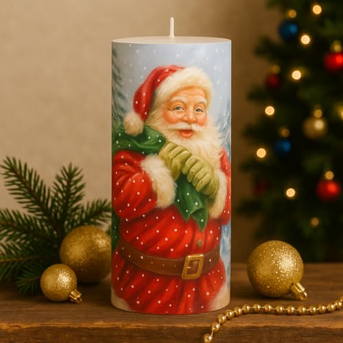 AURA DECOR AuraDecor Christmas Theme Pillar Candle | 3x6 Inch | White Candle | Xmas Candle | Santa Claus | Home Decor (Santa with Bag, Pillar) - Image 2