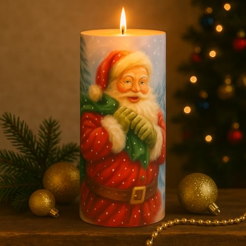 AURA DECOR AuraDecor Christmas Theme Pillar Candle | 3x6 Inch | White Candle | Xmas Candle | Santa Claus | Home Decor (Santa with Bag, Pillar) - Image 1