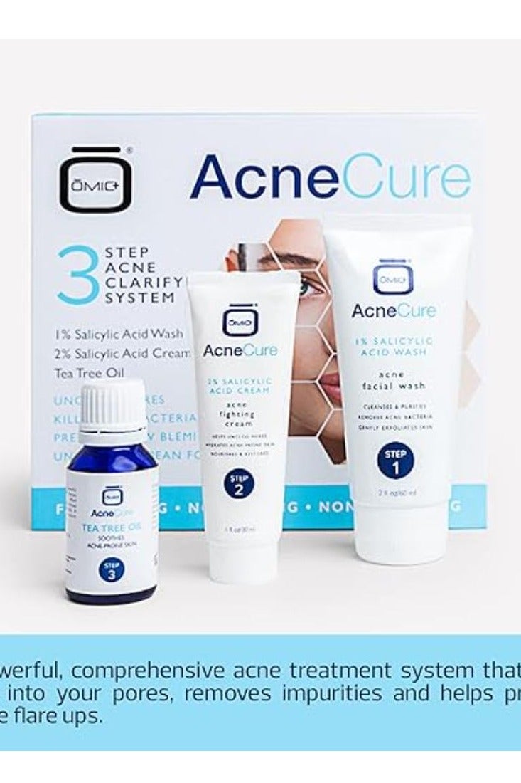Set AcneCure Facial Wash 60ml + Fighting Cream 30ml+Tea Tree Oil 15ml for Acne Cleanses & Purifies Helps unclog Pores Hydrates Acne Prone Skin Suitable for All Skin Types
