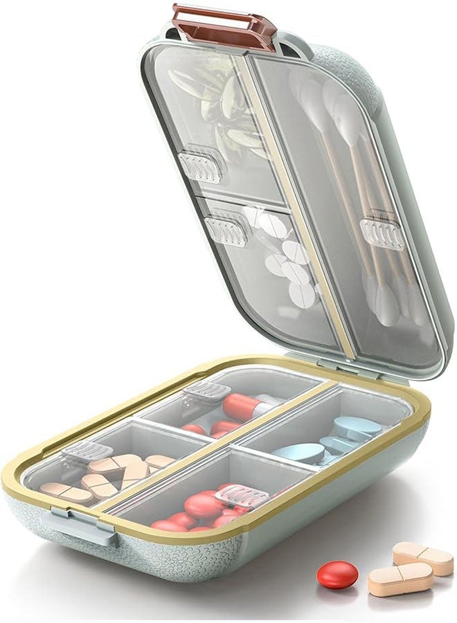 منظم حبوب محمول، علبة حبوب بـ 7 أقسام، علبة حبوب صغيرة للسفر، منظم حبوب للأدوية اليومية بغطاء محكم الإغلاق (كبير، أبيض) - Image 1