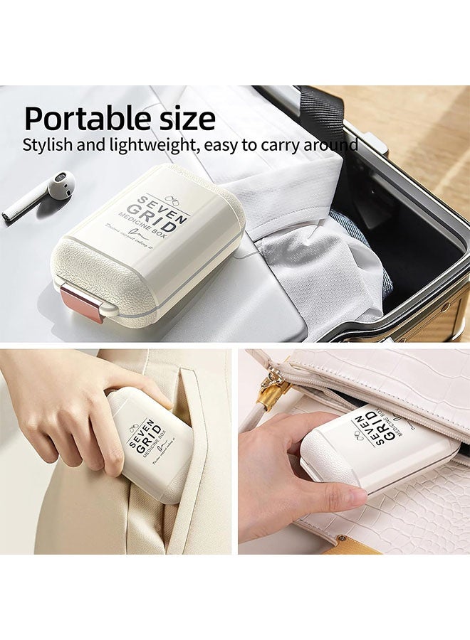 منظم حبوب محمول، علبة حبوب بـ 7 أقسام، علبة حبوب صغيرة للسفر، منظم حبوب للأدوية اليومية بغطاء محكم الإغلاق (كبير، أبيض) - Image 4