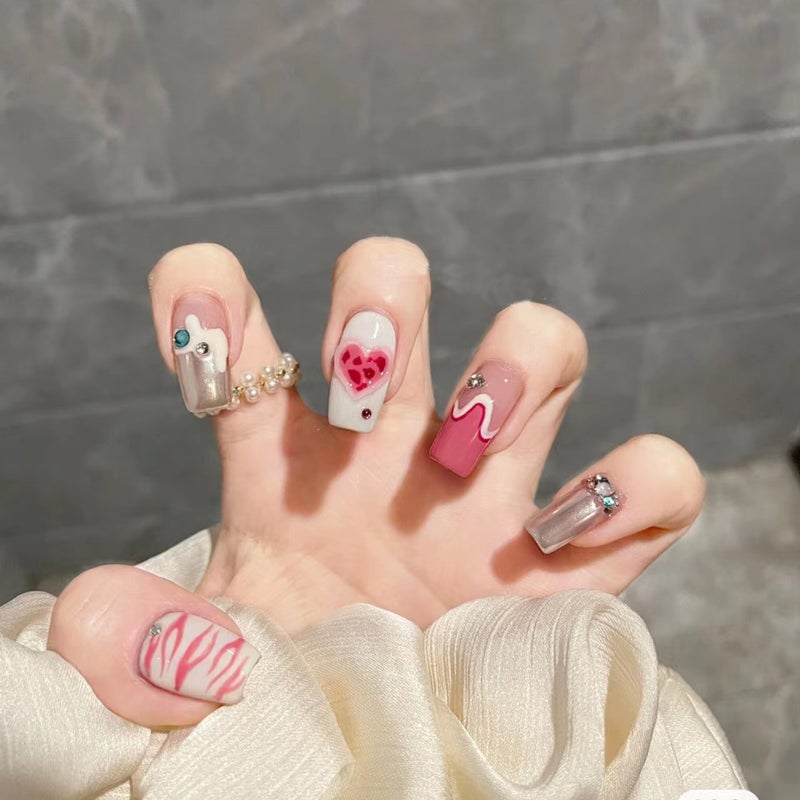 Hand-Worn Nail Nail Stickers Nail Art Finished Pink Flame Girl Fluid Magic Mirror Iron Bangs Model Love - Image 2