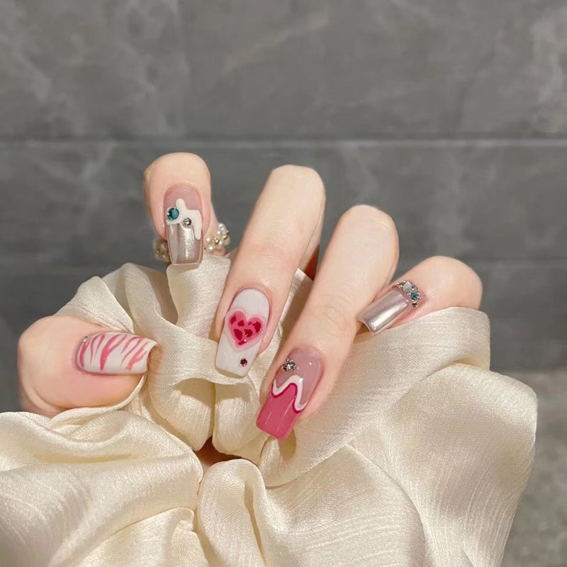 Hand-Worn Nail Nail Stickers Nail Art Finished Pink Flame Girl Fluid Magic Mirror Iron Bangs Model Love - Image 4