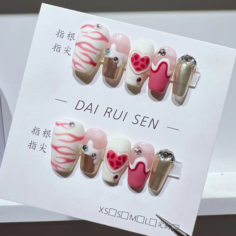 Hand-Worn Nail Nail Stickers Nail Art Finished Pink Flame Girl Fluid Magic Mirror Iron Bangs Model Love - Image 3