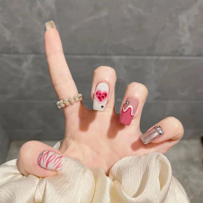 Hand-Worn Nail Nail Stickers Nail Art Finished Pink Flame Girl Fluid Magic Mirror Iron Bangs Model Love - Image 5