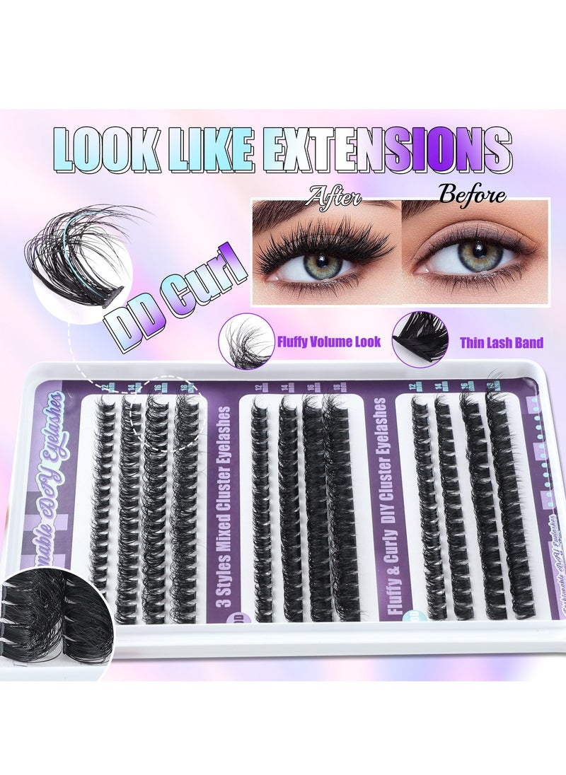 616 Clusters False Eyelashes Kit - 7 Styles of Grafted Eyelashes - Voluminous Curly Eyelash Extensions,with Tweezers and Brush
