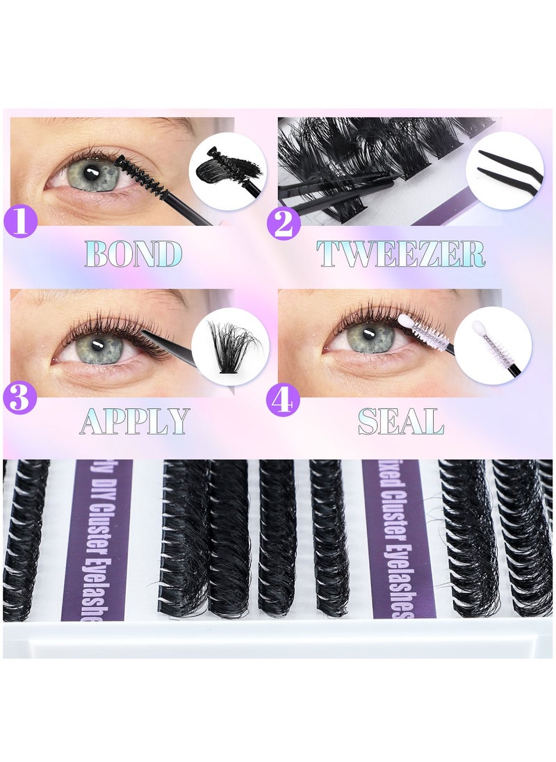 616 Clusters False Eyelashes Kit - 7 Styles of Grafted Eyelashes - Voluminous Curly Eyelash Extensions,with Tweezers and Brush