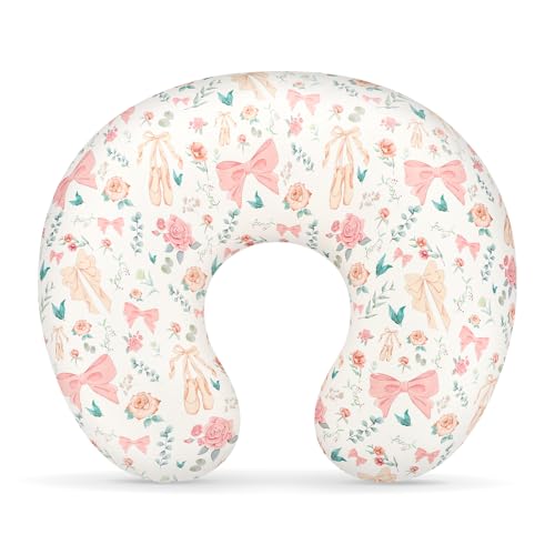GFU Nursing Pillow Cover for Boys and Girls, Breastfeeding Pillow Case for Newborn, Soft Baby Breastfeeding Pillow Slipcover Colourful Bow & Flowers, Stretchy Feeding Cover (Cover Only) - Image 1