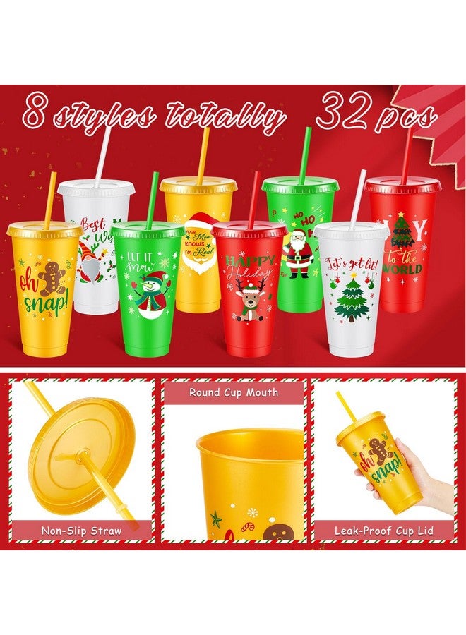 Suttmin 32 Pcs Christmas Plastic Tumbler Bulk with Lids and Straws 24 oz Reusable Christmas Party Cups Kids Christmas Plastic Drinking Cups for Christmas Party Supplies - Image 3