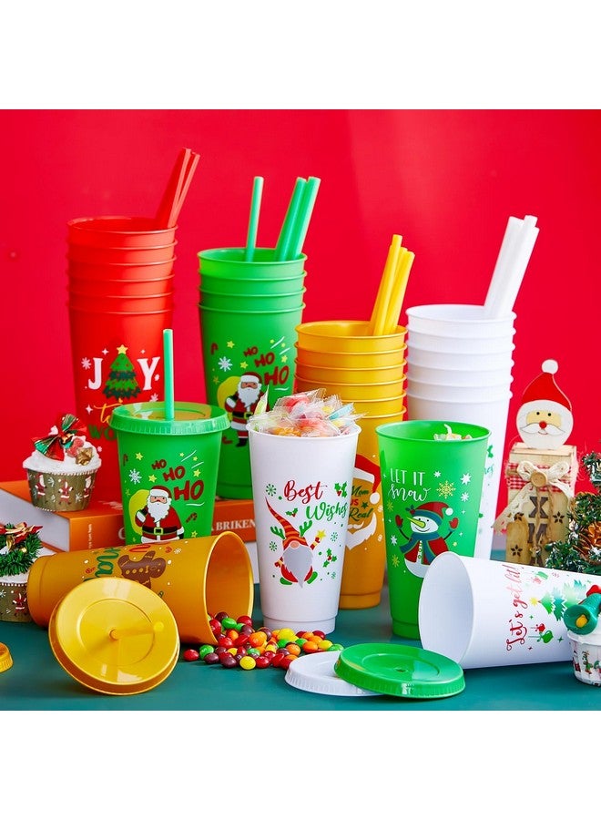 Suttmin 32 Pcs Christmas Plastic Tumbler Bulk with Lids and Straws 24 oz Reusable Christmas Party Cups Kids Christmas Plastic Drinking Cups for Christmas Party Supplies - Image 4