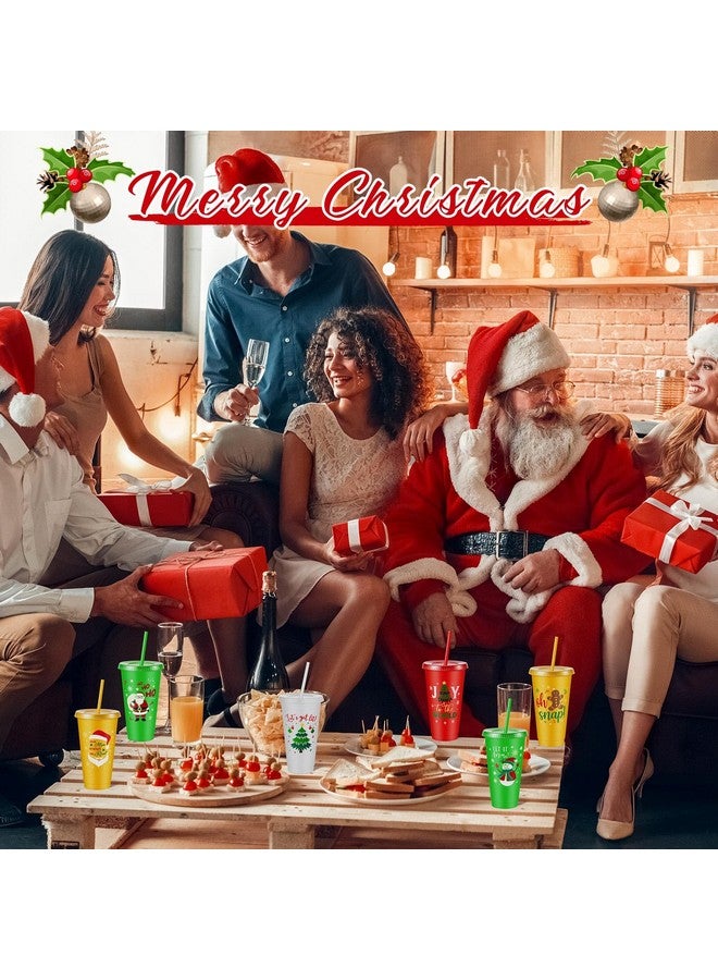 Suttmin 32 Pcs Christmas Plastic Tumbler Bulk with Lids and Straws 24 oz Reusable Christmas Party Cups Kids Christmas Plastic Drinking Cups for Christmas Party Supplies - Image 5