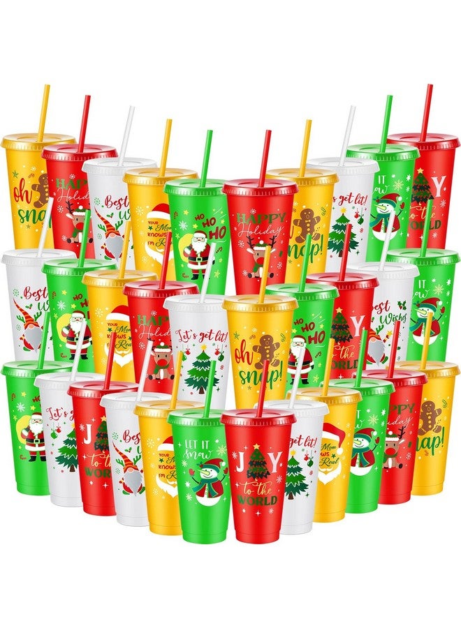 Suttmin 32 Pcs Christmas Plastic Tumbler Bulk with Lids and Straws 24 oz Reusable Christmas Party Cups Kids Christmas Plastic Drinking Cups for Christmas Party Supplies - Image 1