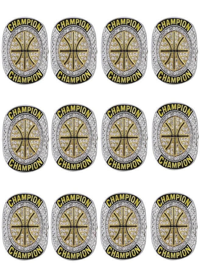 CHXIXUE Size 7 to 14 Basketball Championship Rings 12 Packs Basketball Ring Trophy Award Winner MVP Collectible Gift Champion Ring, 10, Zinc - Image 1