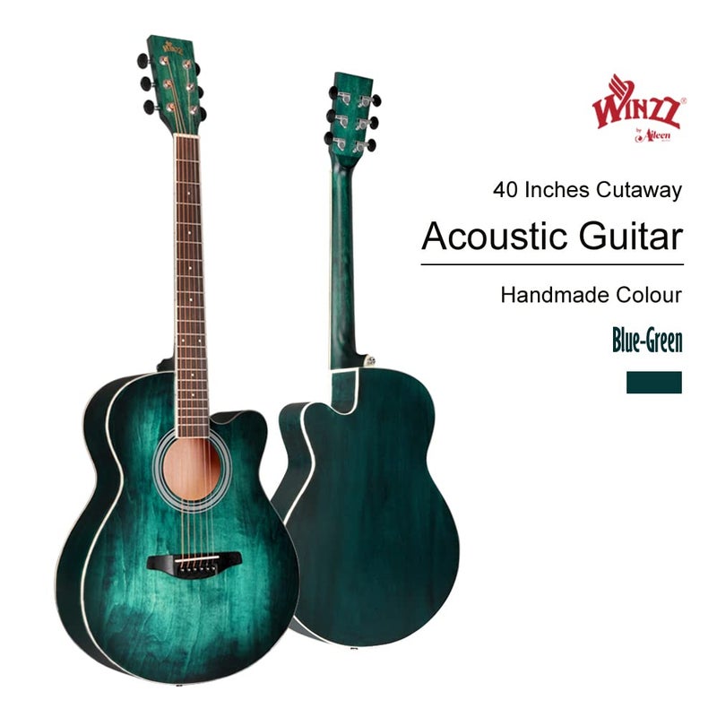 Winzz 40 Inches Acoustic Steel-string Guitar Beginner, Elegant Unique Color Design (Blue-green) - Image 4