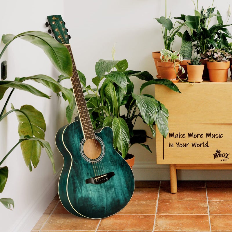Winzz 40 Inches Acoustic Steel-string Guitar Beginner, Elegant Unique Color Design (Blue-green) - Image 3