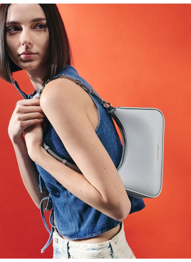 Charles & Keith CHARLES & KEITH Lane Chain-Link Shoulder Bag & Crossbody Bag for Women - Sea Salt Blue  - Image 2