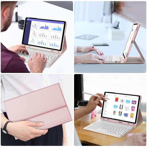 BORIYUAN Keyboard Case for Samsung Galaxy Tab S10 FE/ S9 FE 5G 10.9 Inch/Tab S9 11 Inch - Magnetic Detachable Wireless Bluetooth Keyboard, Smart Slim Folio Cover with S Pen Holder, Auto Wake/Sleep (Pink) - Image 4