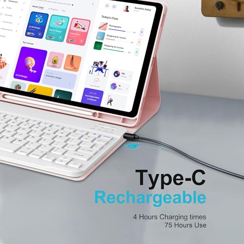 BORIYUAN Keyboard Case for Samsung Galaxy Tab S10 FE/ S9 FE 5G 10.9 Inch/Tab S9 11 Inch - Magnetic Detachable Wireless Bluetooth Keyboard, Smart Slim Folio Cover with S Pen Holder, Auto Wake/Sleep (Pink) - Image 5
