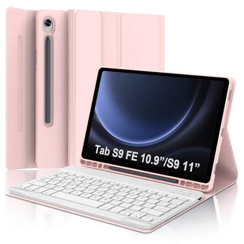 BORIYUAN Keyboard Case for Samsung Galaxy Tab S10 FE/ S9 FE 5G 10.9 Inch/Tab S9 11 Inch - Magnetic Detachable Wireless Bluetooth Keyboard, Smart Slim Folio Cover with S Pen Holder, Auto Wake/Sleep (Pink) - Image 1