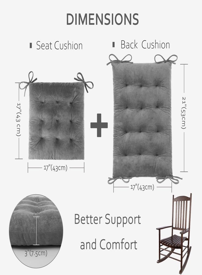 ELFJOY Rocking Chair Cushion Large Rocking Chair Pads with Ties Premium Tufted High Back and Seat Cushion 2 Piece Set Grey - Image 2