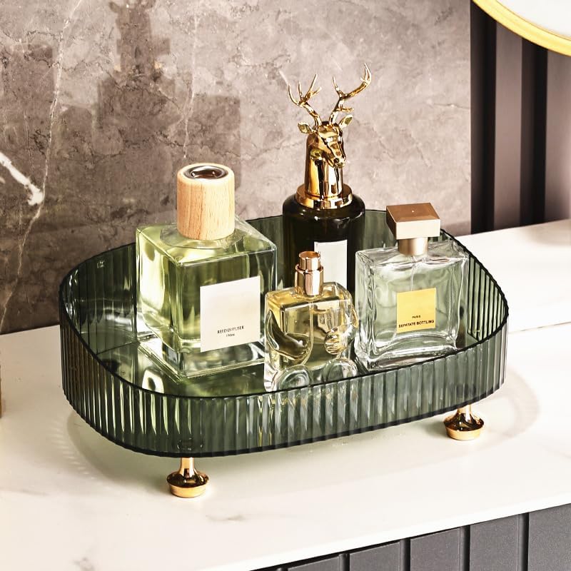 DEAMACE Makeup Perfume Organizer, Vanity Tray, Cosmetic Skincare Organizer, Countertop Organizer Tray for Bathroom Vanity Dresser Table, Green - Image 2