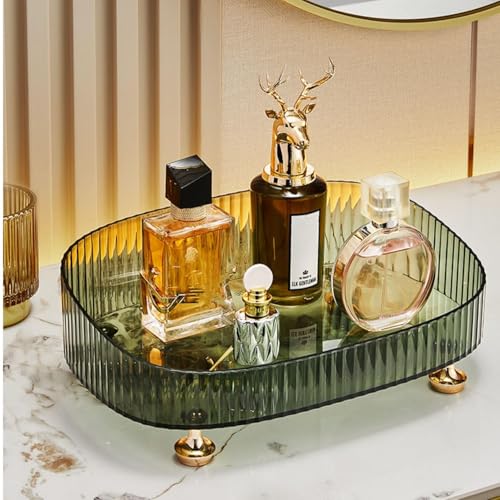 DEAMACE Makeup Perfume Organizer, Vanity Tray, Cosmetic Skincare Organizer, Countertop Organizer Tray for Bathroom Vanity Dresser Table, Green - Image 5