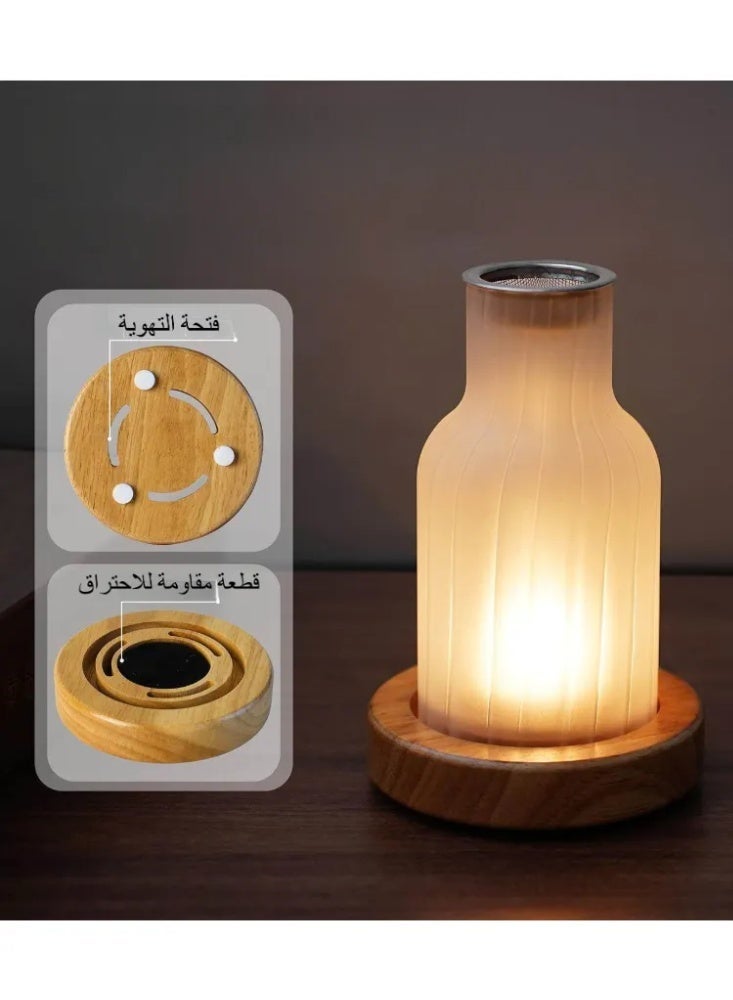 مبخرة عطر زجاجية مخططة رأسية عتيقة بقاعدة خشبية، مصباح عطر لعود والبخور والصندل، ديكور عطري للمنزل وغرف النوم - Image 2