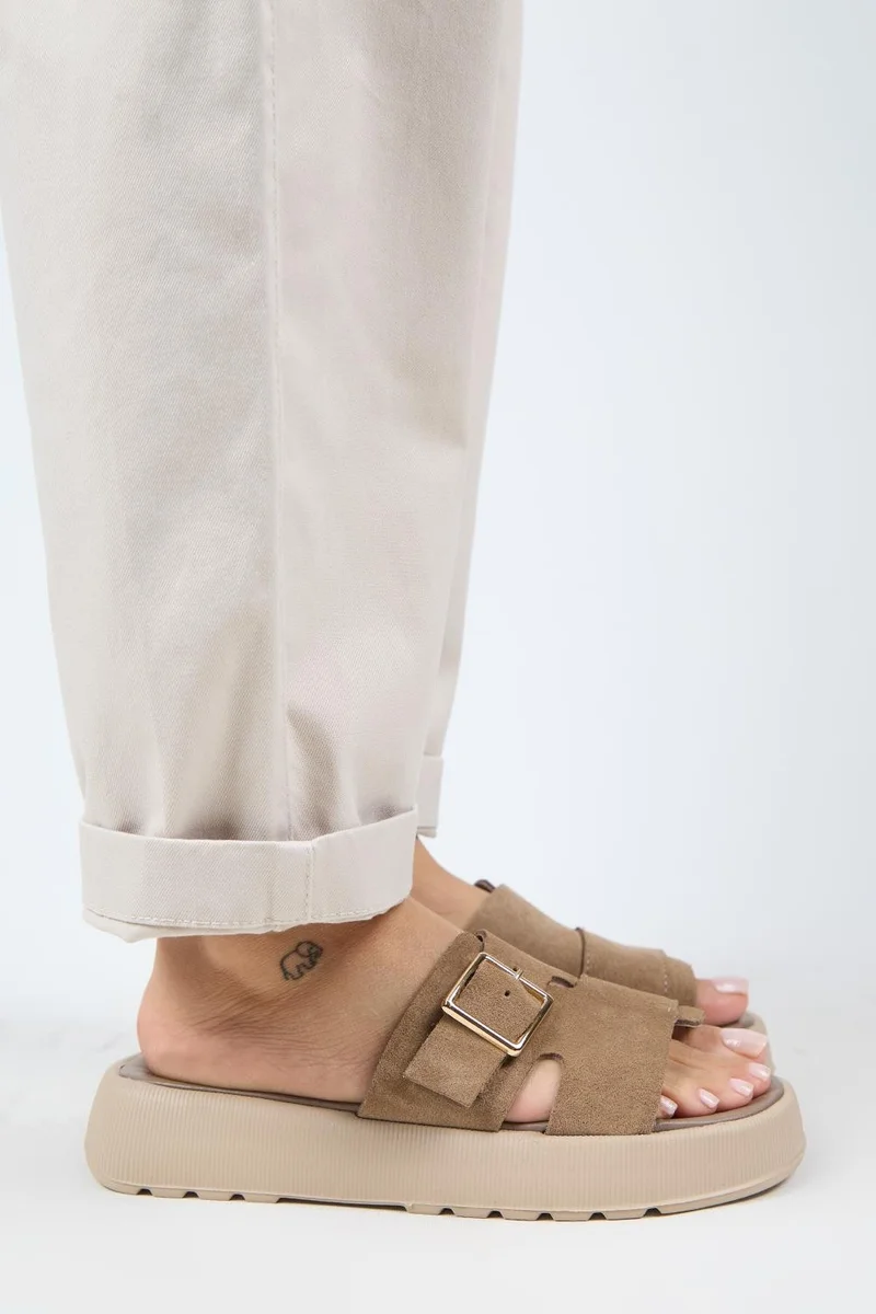 Manijero Manijero Begonia Women's Genuine Leather Single Strap Mink Slippers