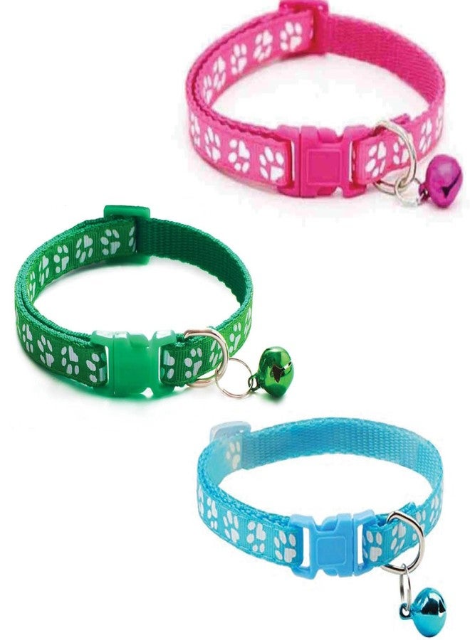 Litvibes Cat Collars Set of 3 with Bell,Kitten & Small Soft Adjustable Collar Safe,Solid & Protection Breakaway for Cats & Puppies,Cute Kitty Neckband with Paw Print-(Light Blue,Dark Pink,Dark Green) - Image 1