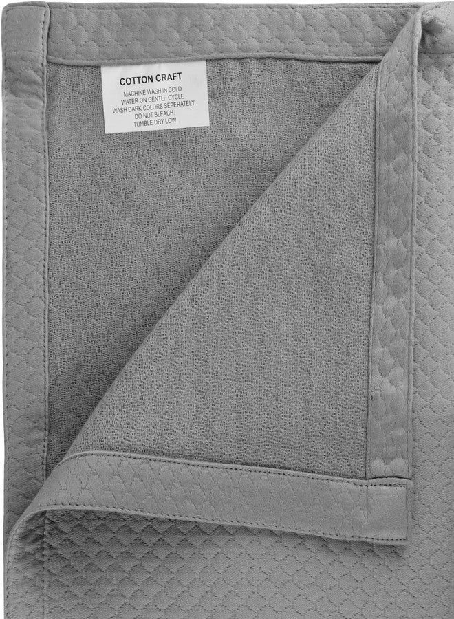 COTTON CRAFT Soft Cotton Blanket Coverlet - Plush French Matelassé Diamond- Thermal Cooling All Year Throw Blanket - Breathable Skin Friendly Luxurious Layer Bed Spread - Sofa Couch Camping- King Grey - Image 4
