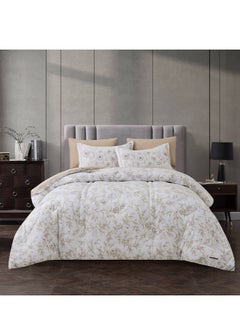 Donetella Cotton Comforter Set 6-Pcs Double Size Bed Fits(200 x 200 Cm) Reversible Printed Bedding Comforter Set With Super Soft Down Alternative Filling,Silver Sand 