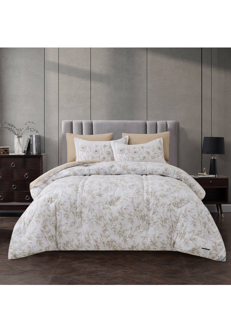 Donetella - Cotton Comforter Set 6-Pcs Double Size Bed Fits(200 x 200 Cm) Reversible Printed Bedding Comforter Set With Super Soft Down Alternative Filling,Silver Sand - Image 1