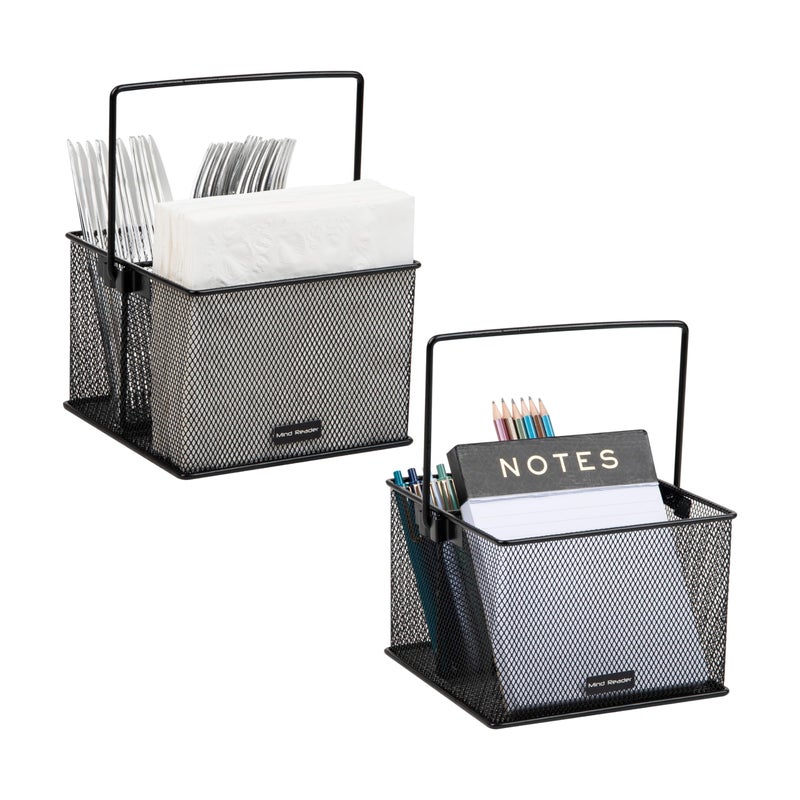 Mind Reader Utensil Holder Silverware Organizer Caddy Kitchen Metal Mesh 7L x 7W x 5H Set of 2 Black