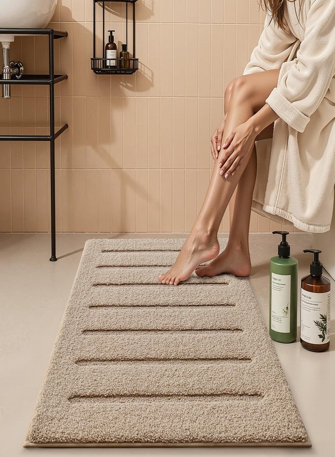 LUMI Soft Absorbent Bathroom Rugs, Non Slip Bath Mats for Bathroom, Fluffy Thick Striped Bath Rug with Washable, Ideal for Floor, Shower Tub, Entryway, 24"x36", Beige - Image 3