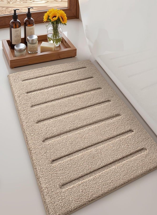 LUMI Soft Absorbent Bathroom Rugs, Non Slip Bath Mats for Bathroom, Fluffy Thick Striped Bath Rug with Washable, Ideal for Floor, Shower Tub, Entryway, 24"x36", Beige - Image 1