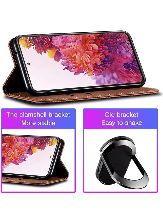 erorex - Case For Xiaomi Poco X3 Nfc Poco X3 Pro Cover With Tempered Glass Screen Protector 2 Pieces Flip Cover With Card Slot Kickstand Magnetic Anti Fall Protective Xiaomi Poco X3 Pro Brown - Image 1