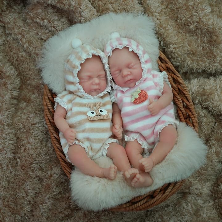 Mire & Mire Reborn Baby Dolls 6 Inch Mini Twin Silicone Baby Dolls with Clothes and Feeding Accessories, Realistic Reborn Dolls, Girls and Boys - Image 3