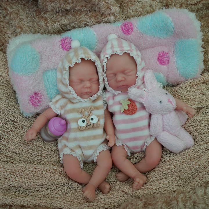 Mire & Mire Reborn Baby Dolls 6 Inch Mini Twin Silicone Baby Dolls with Clothes and Feeding Accessories, Realistic Reborn Dolls, Girls and Boys - Image 5