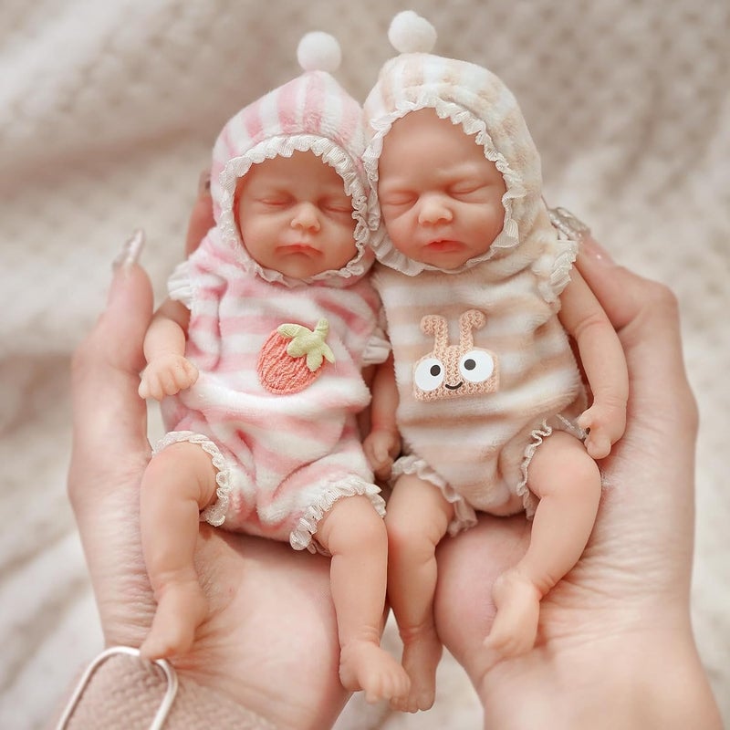 Mire & Mire Reborn Baby Dolls 6 Inch Mini Twin Silicone Baby Dolls with Clothes and Feeding Accessories, Realistic Reborn Dolls, Girls and Boys - Image 4