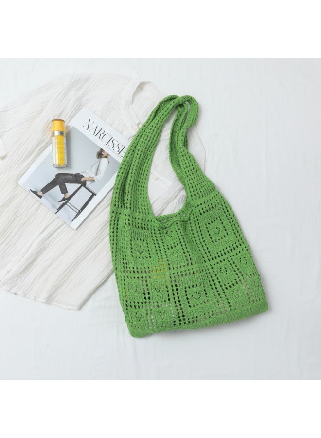 Knitted Bag Women's Spring And Summer Hand Bag Retro Mesh Hollow Simple Woven Bag Women's Shoulder Bag Bags Bag-Color:hollow Green Bag - Image 1
