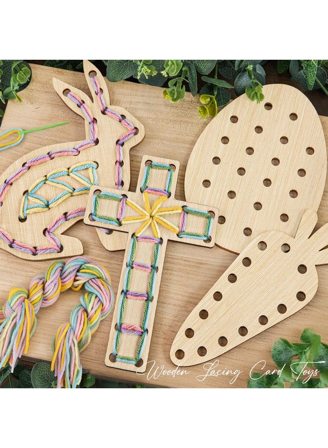 ORIENTAL CHERRY أغراض سلة عيد الفصح - أساسيات سلة عيد الفصح - مجموعة من 4 ألعاب بطاقات خياطة خشبية - هدايا للبنات والأولاد والمراهقين - أنشطة حرفية لربيع الحفلات لملء سلة الأطفال الصغار - Image 1