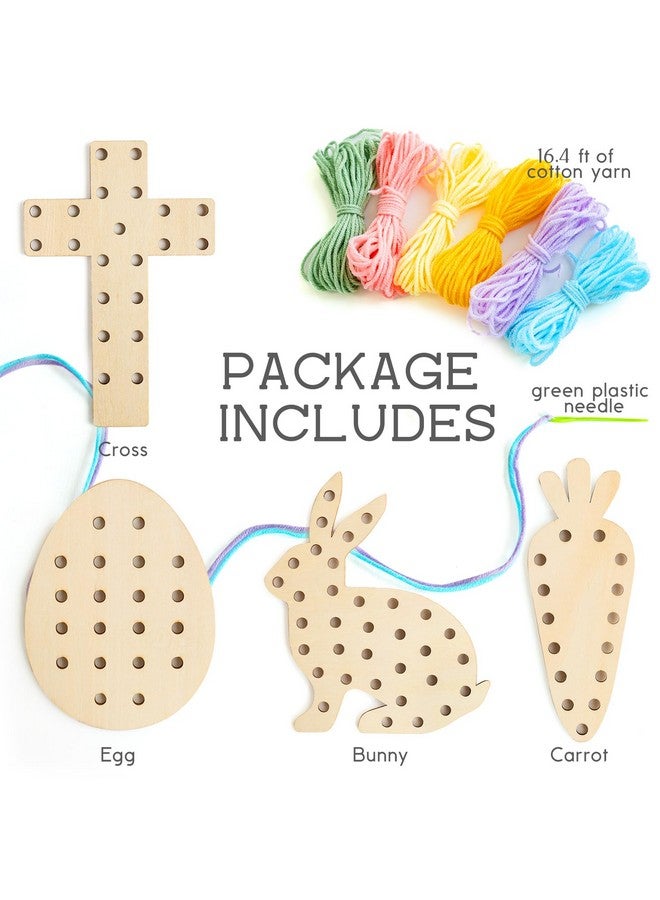 ORIENTAL CHERRY أغراض سلة عيد الفصح - أساسيات سلة عيد الفصح - مجموعة من 4 ألعاب بطاقات خياطة خشبية - هدايا للبنات والأولاد والمراهقين - أنشطة حرفية لربيع الحفلات لملء سلة الأطفال الصغار - Image 2