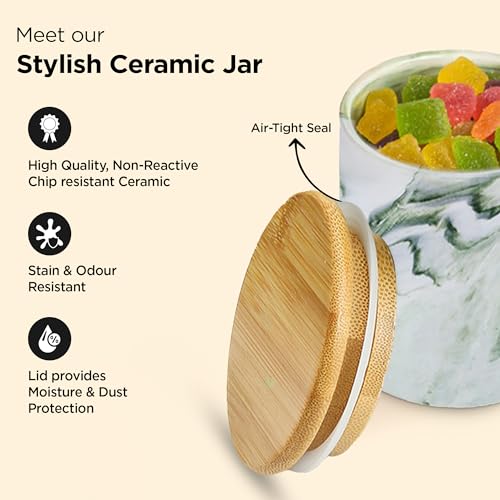 UMAI Ceramic Jar with Bamboo Lid - 400ml| Air Tight Containers for Kitchen Storage | Multipurpose-Tea,Coffee,Snacks,Sugar,Salt,Dry Fruit,Pulses | Kitchen Organizer Items & Storage | Gift Items|Green - Image 3