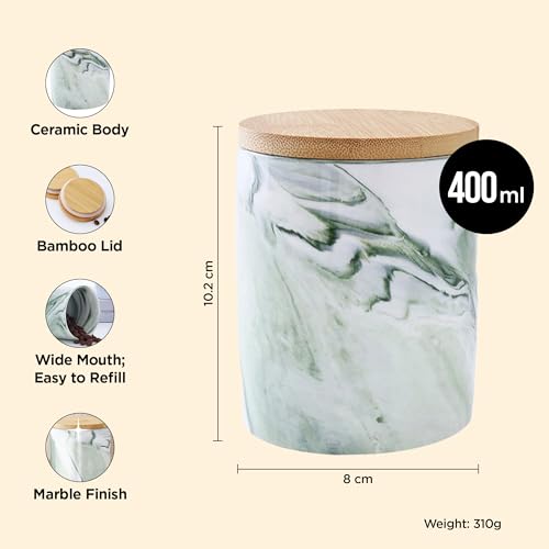 UMAI Ceramic Jar with Bamboo Lid - 400ml| Air Tight Containers for Kitchen Storage | Multipurpose-Tea,Coffee,Snacks,Sugar,Salt,Dry Fruit,Pulses | Kitchen Organizer Items & Storage | Gift Items|Green - Image 4
