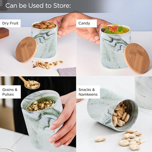 UMAI Ceramic Jar with Bamboo Lid - 400ml| Air Tight Containers for Kitchen Storage | Multipurpose-Tea,Coffee,Snacks,Sugar,Salt,Dry Fruit,Pulses | Kitchen Organizer Items & Storage | Gift Items|Green - Image 5