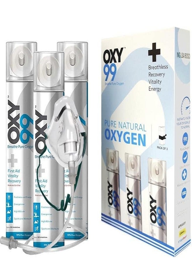 OXY99 Portable Oxygen Cylinder 3 Pack (18 L) with Mask, Tube & Elastic Strap - Oxygen Cylinder For Home, Oxygen kit For Emergency, Oxygen Can For High Altitude & Respiratory Support ING. BOSCHI ITALY - Image 1
