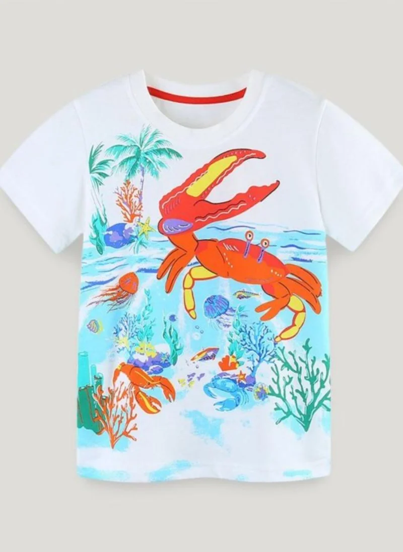 يونيكي White Self Design Printed Round Neck Cotton T-shirt