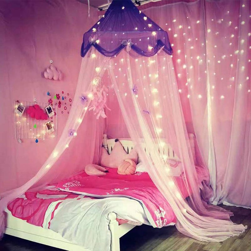 Nattey Bed Canopy with Lights,Bed Canopy for Girls Canopy Bed Curtains Girls Bedroom Decor for Twin to King Size Bed (Purple and Pink) - Image 1