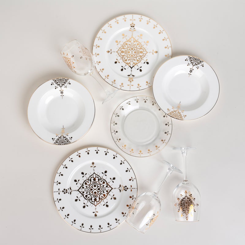 لا ميسا طقم عشاء بورسلان/زجاج من لا ميسا باللون الذهبي 16 قطعة - Image 1
