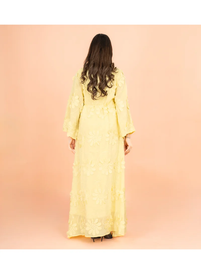 Ikkxa  Mandarin Colar 3D flowers Modern Jalabiya for Women | Best Price UAE